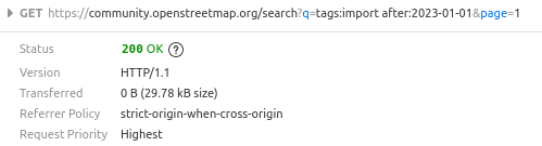 Screenshot of Firefox's network tab showing the API call