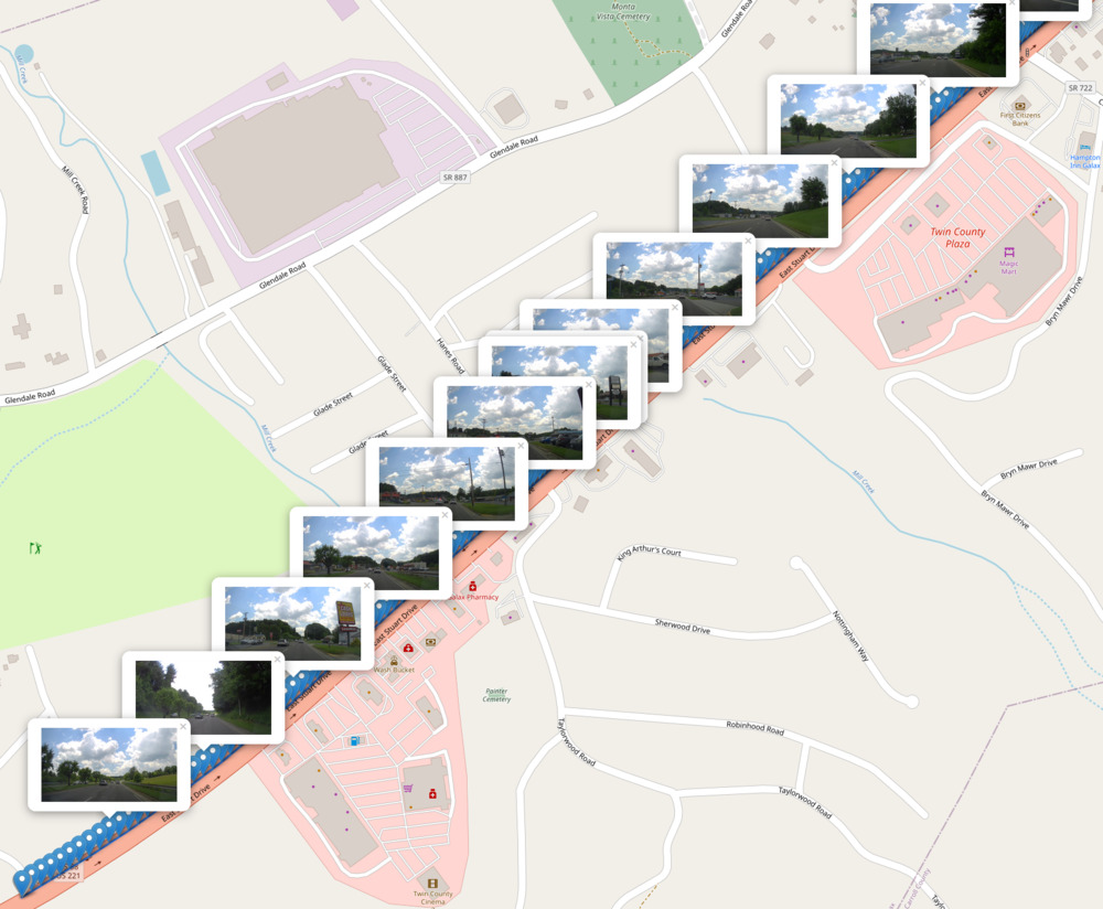 GPX Track Viewed on Map With Dashcam Screenshot Thumbnails