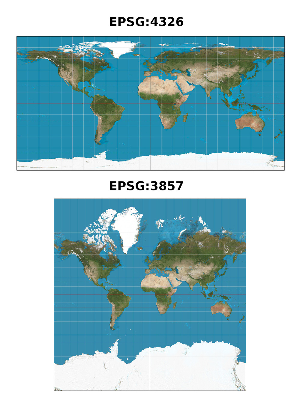 EPSG:4326 vs. EPSG:3857 Visualized