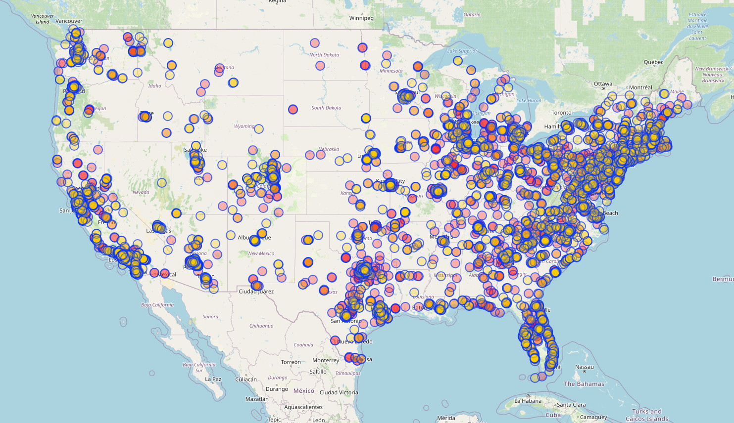 Map of all Italian restaurants in the US