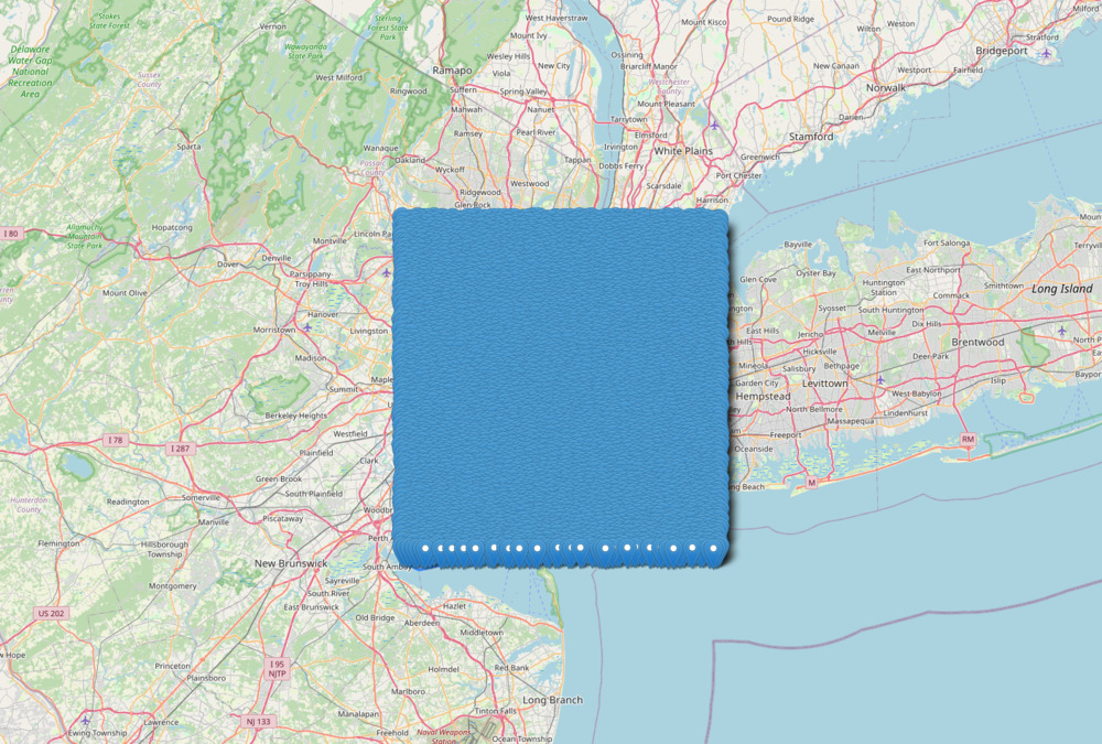 sampling points for bounding box of NYC - map data copyright openstreetmap
