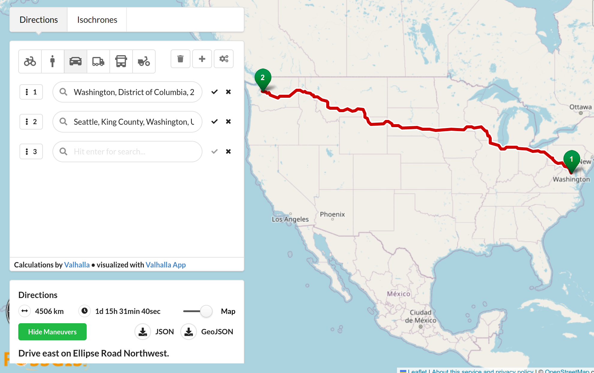 Routing from DC to Seattle on my Self Hosted Setup.