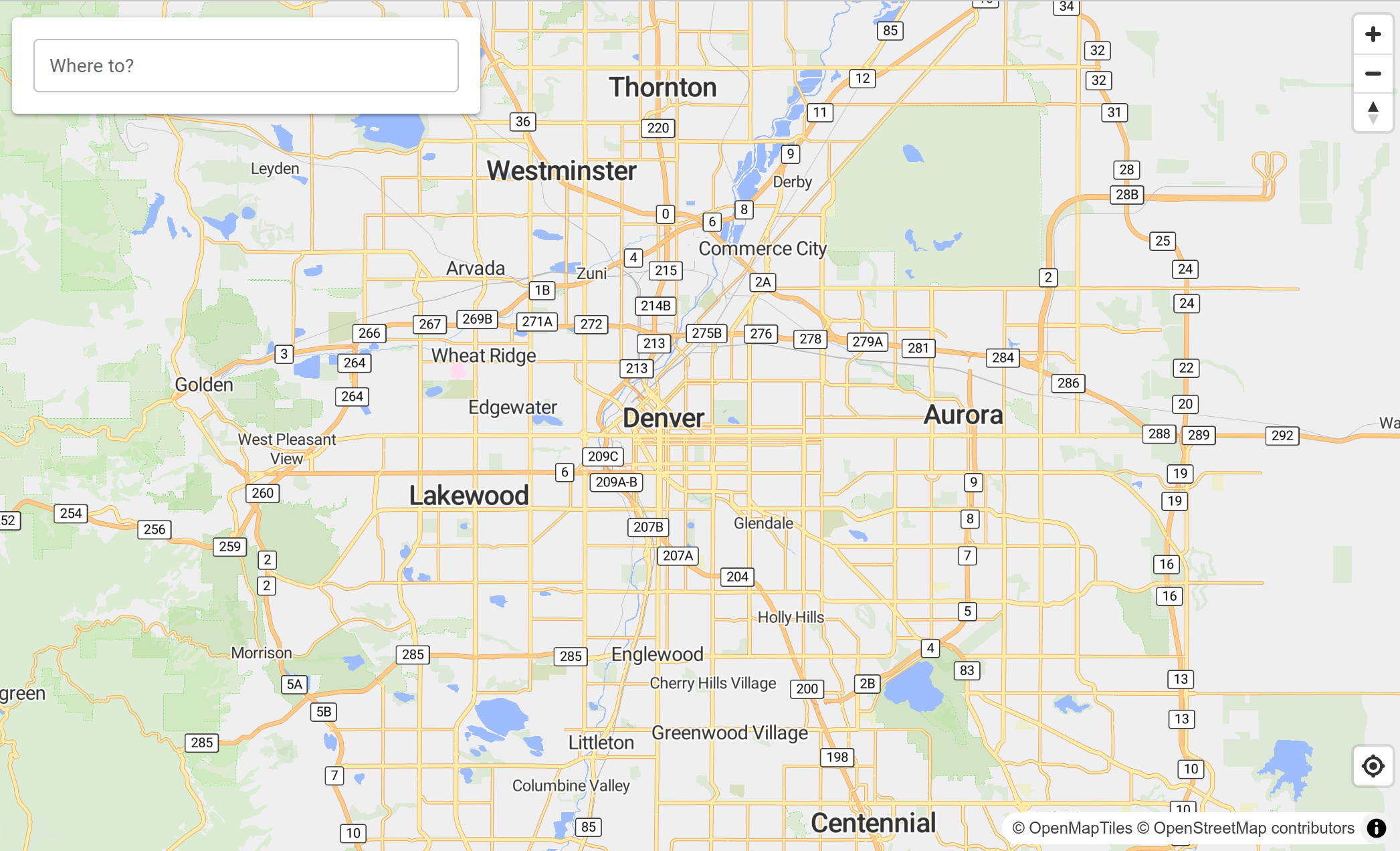 A screenshot of a map showing Denver