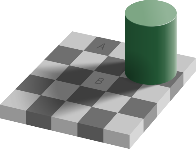 optical illusion of checkerboard colors appearing different from a shadow